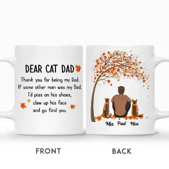 Custom Fall Season Dear Cat Dad | Custom Name | Cat Dads Gifts | Personalized Cat Dads - Seseable
