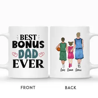 Custom Best Bonus Dad Ever Basketball | Custom Name | Fathers Day Gift | Personalized Stepdad Custom Coffee Mug - Seseable