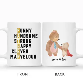 Custom Father Funny Handsome Strong Happy Clever Marvelous | Custom Name | Fathers Day Gifts | Personalized Papa Bear - Seseable