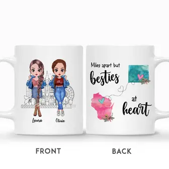 Custom Miles Apart Besties At Heart Long Distance Relationship Gift Watercolor Flower States | Custom Name | Birthday Gifts For Friends | Personalized Best Friend - Seseable