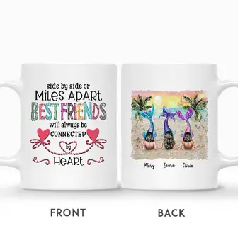 Custom Side By Side Or Miles Apart Friends Will Always Be Connected By Heart Mermaid Besties | Custom Name | Birthday Gifts For Besties | Personalized Best Friend - Seseable