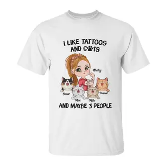 Custom I Like Tattoos And Cats And Maybe 3 People | Custom Name | Cat Moms Gifts | Personalized Cat Mom - Thegiftio UK