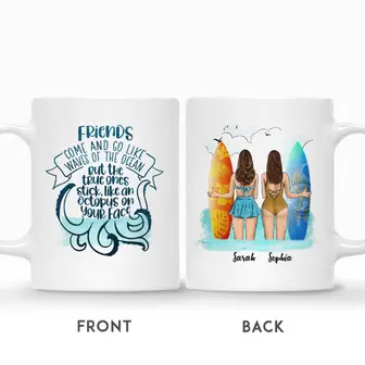 Custom Friends Come And Go Like The Waves Of The Ocean But The True Ones Stay Beach Girls | Custom Name | Gifts For Friends | Personalized Best Friend - Thegiftio