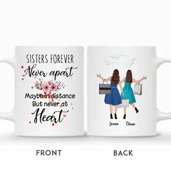 Custom Name Shopping Girls Sister Forever Never Apart Maybe In Distance But Never At Heart Personalized Best Friend - Seseable