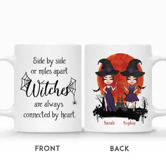 Custom Halloween Best Friends Gifts Personalized Name Side By Side Or Miles Apart Witches Will Always Be Connected By Heart - Seseable