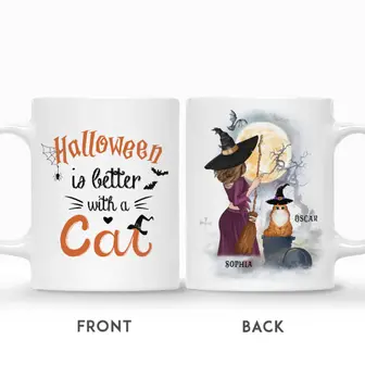 Custom Halloween Cat Moms Gifts Personalized Name Gift For Cat Lovers Halloween Is Better With Cat - Seseable