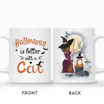 Custom Halloween Cat Moms Together Gifts Personalized Name Gift For Cat Lovers Halloween Is Better With Cat - Thegiftio UK