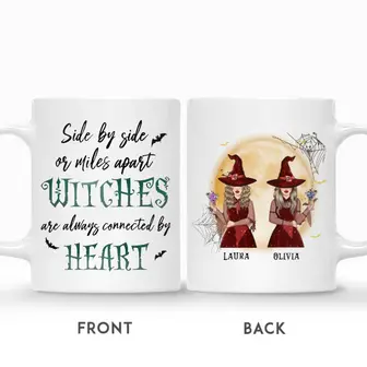 Custom Halloween Party Gifts Personalized Name Side By Side Or Miles Apart Witches Will Always Be Connected By Heart - Seseable