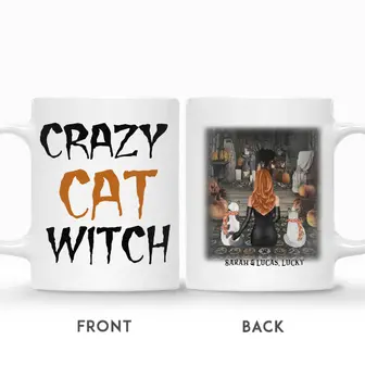 Custom Halloween Cat Moms Gifts Personalized Name Cat Lovers Gift Crazy Cat Witch - Seseable