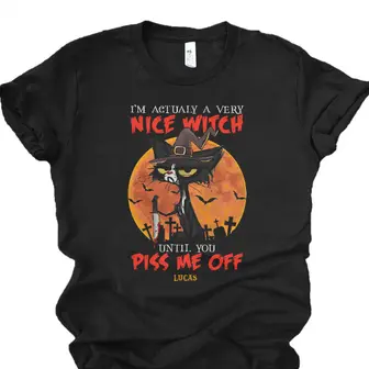 Custom Halloween Cat Moms Gifts Personalized Name Cat Lovers Gift I Am Actually A Very Nice Witch Until You Piss Me Off - Seseable