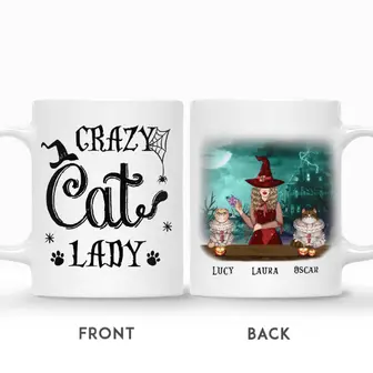 Custom Halloween Cat Moms Gifts Personalized Name Cat Lovers Gift Witch And Cats Crazy Cat Lady Custom Halloween Coffee Mug - Seseable