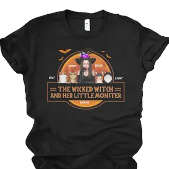 Custom Halloween Cat Moms Gifts Personalized Name Cat Lovers Gift The Wicked Witch And All Her Little Monsters - Seseable