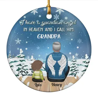 Custom Christmas Memorial Grandpa Gifts Personalized Name Memorrial Gift For Grandpa Kid I Have Guardian Angel - Thegiftio UK