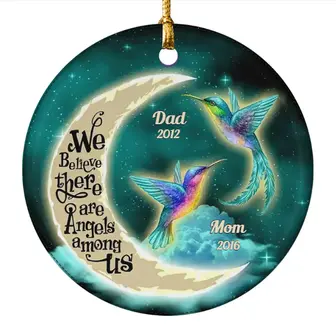 Custom Christmas Memorial Dad Mom Gifts Personalized Name Memorial Gift For Dad Mom Moon And Hummingbirds - Seseable