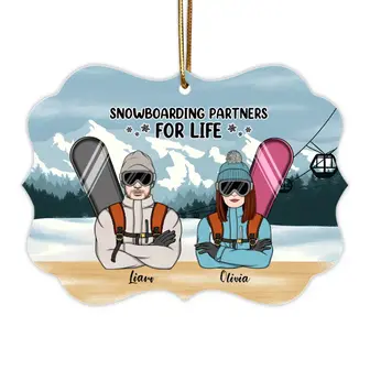 Custom Christmas Snowboarding Couple Gifts Personalized Name Gift For Couple & Friends Snowboarding Partners For Life - Seseable