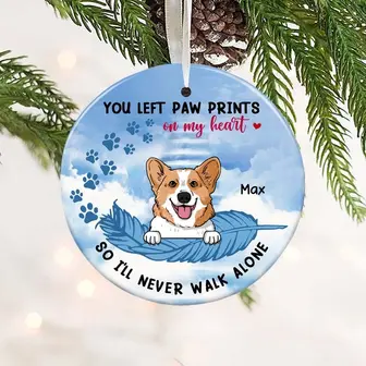 Personalized Christmas Memorial Dog Ceramic Ornament Gifts, Sympathy Gift For Dog Memo Never Walk Alone Circle Ornament - Thegiftio UK