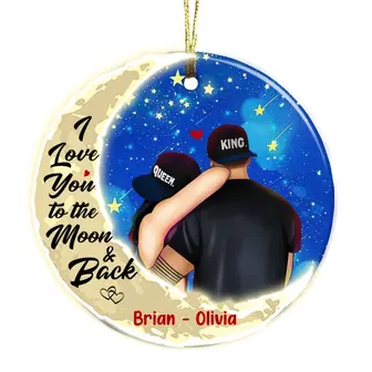 Personalized Christmas Gift For Couple, To The Moon And Back Circle Ornament, Anniversary Gifts - Thegiftio