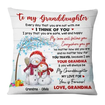 Personalized To my Granddaughter Grandson pillow, Gift From Grandma, Hug Snowman Grandma Granddaughter Grandson Christmas Pillow - Thegiftio UK