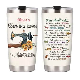 Personalized Gift For Sewing Lovers, Sewing Room Rules Steel Tumbler, Birthday Gifts - Thegiftio UK