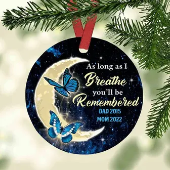 Personalized In Loving Memory Gifts, Christmas Memorial Mom Dad Butterfly Moon Ceramic Ornament, Remembrance Gift - Thegiftio UK
