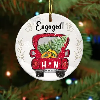 Personalized Christmas Gift For Couple, Husband And Wife, Anniversary Red Truck Our First Christmas Ceramic Ornament - Thegiftio UK