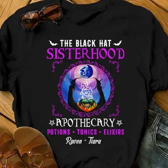 Personalized Halloween Gifts For Best Friend, Sisters Witch Friends Sisterhood Apothecary TShirt, Halloween Lover - Thegiftio UK