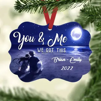 Personalized Christmas Gift For Couple, Couple Beach Moon You And Me We Got This Aluminum Ornament, Anniversary Gift - Thegiftio