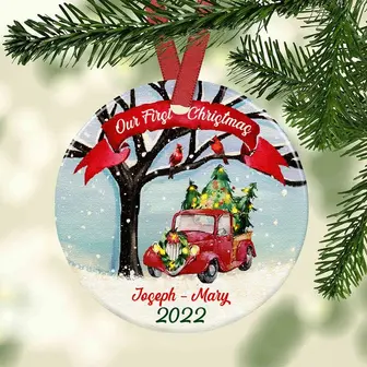 Personalized Engagement Gifts, Our First Christmas Married Wedding Gift, Red Truck First Christmas Couple Ornament - Thegiftio UK