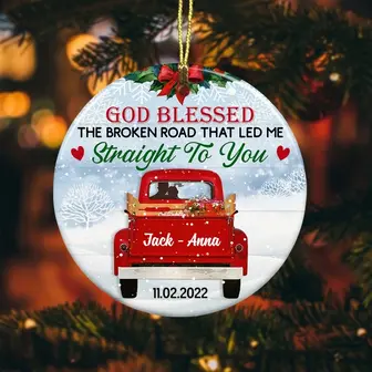 Personalized Love Couple Red Truck Christmas Circle Ornament - Thegiftio UK