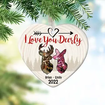 Personalized Hunting Couple I Love You Deerly Heart Ornament - Thegiftio UK