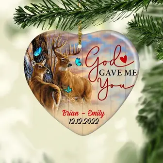 Personalized Deer Couple God Gave Me You Benelux Ornament Heart Ornament - Thegiftio