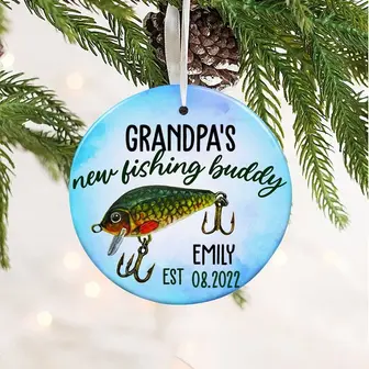 Personalized Grandpa New Fishing Buddy Circle Ornament - Thegiftio UK
