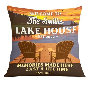 Personalized Lake House Gift, Family Lake House Gift Pillow - Thegiftio UK