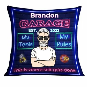 Personalized Grandpa Dad Garage Man Cave Pillow - Thegiftio UK