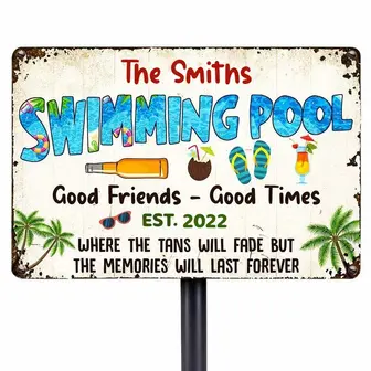 Personalized Pool Good Memories Metal Sign for Home - Thegiftio UK