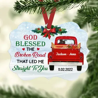 Personalized Love Couple Red Truck Christmas MDF Ornament - Thegiftio