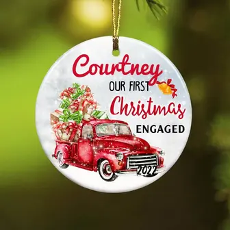 Personalized Our First Christmas Engaged Red Truck Ornament - Thegiftio UK