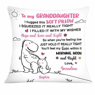 Personalized Mom Grandma Granddaughter Grandson Dinosaur Drawing Pillow - Thegiftio UK