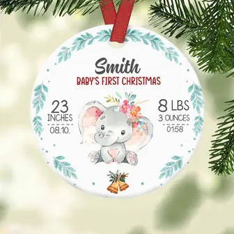 Personalized Elephant Baby First Christmas Ornament - Thegiftio UK