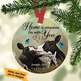 Personalized Cow Couple Home Is Ornament - Thegiftio UK