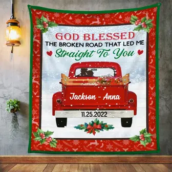 Personalized Love Couple Red Truck Christmas Blanket - Thegiftio
