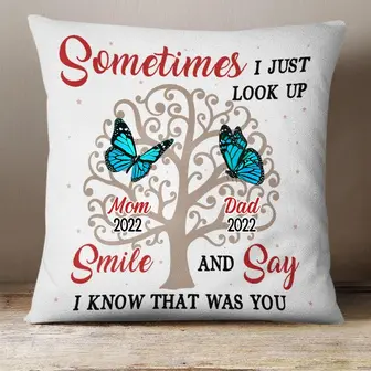 Personalized Memorial Butterflies Mom Dad Pillow - Thegiftio