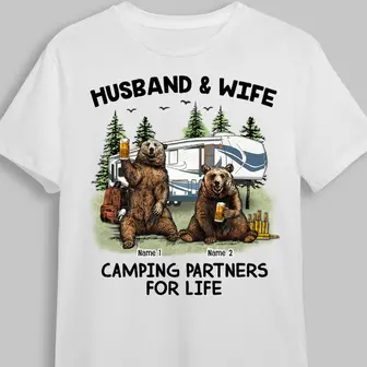 Personalized Couple Bear Husband Wife Camping T Shirt