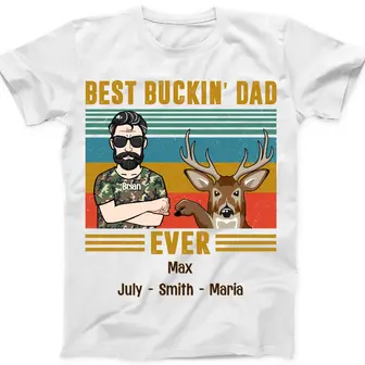 Personalized Deer Hunting Best Buckin Dad Grandpa T Shirt - Thegiftio UK