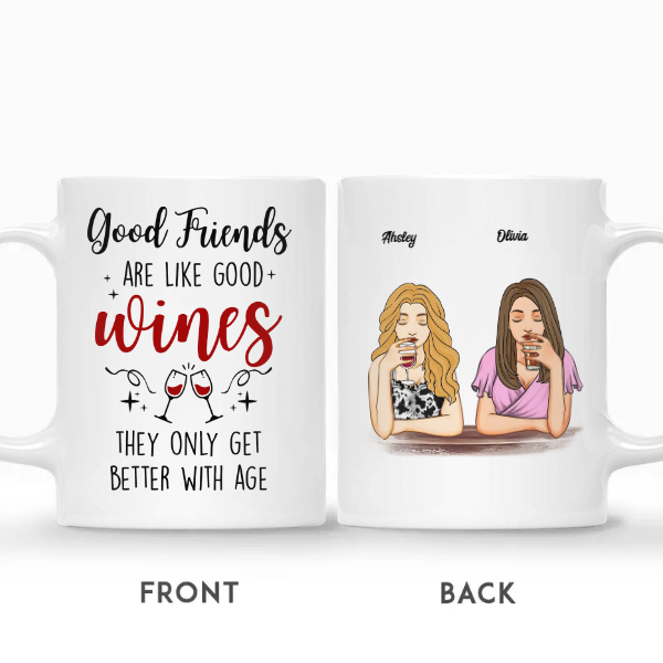 Custom Best Friends Gifts Personalized Name Gift For Bestie Drinking Team Good Friends Are Like Good Wine | Seseable CA