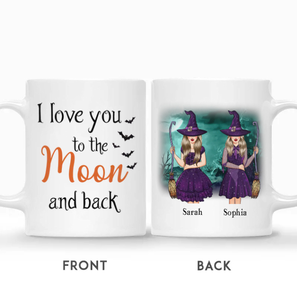 Custom Halloween Witches Gifts Personalized Name Gift For Bestie I Love You To The Moon And Back | Seseable CA