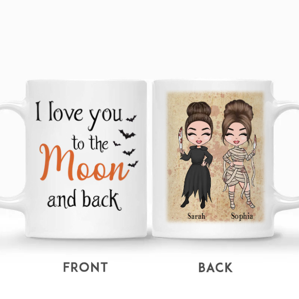 Custom Halloween Chibi Best Friends Gifts Personalized Name Gift For Friends I Love You To The Moon And Back | Seseable CA