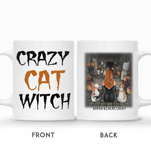 Custom Halloween Cat Moms Gifts Personalized Name Cat Lovers Gift Crazy Cat Witch