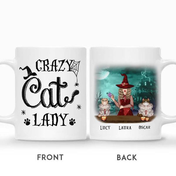 Custom Halloween Cat Moms Gifts Personalized Name Cat Lovers Gift Witch And Cats Crazy Cat Lady Custom Halloween Coffee Mug