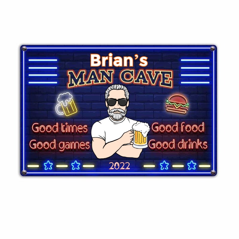 Personalized Man Cave Good Time Good Games Metal Sign